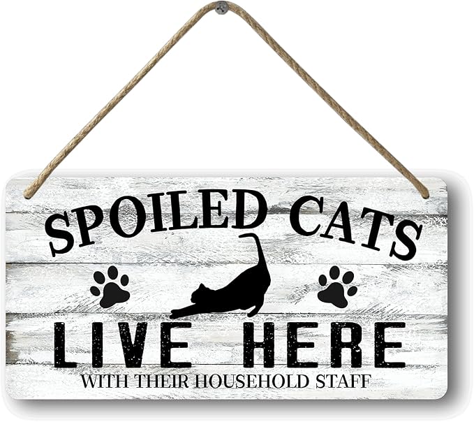 Cat Wall Decor For Cat Lovers Hanging Wood Cat Home Decor Fall Cat Wooden Sign Cat Christmas Decor Spoiled Cats And Their Staff Live Here Sign Cats Only Signs Cat Welcome People Tolerated Sign 12x6 In