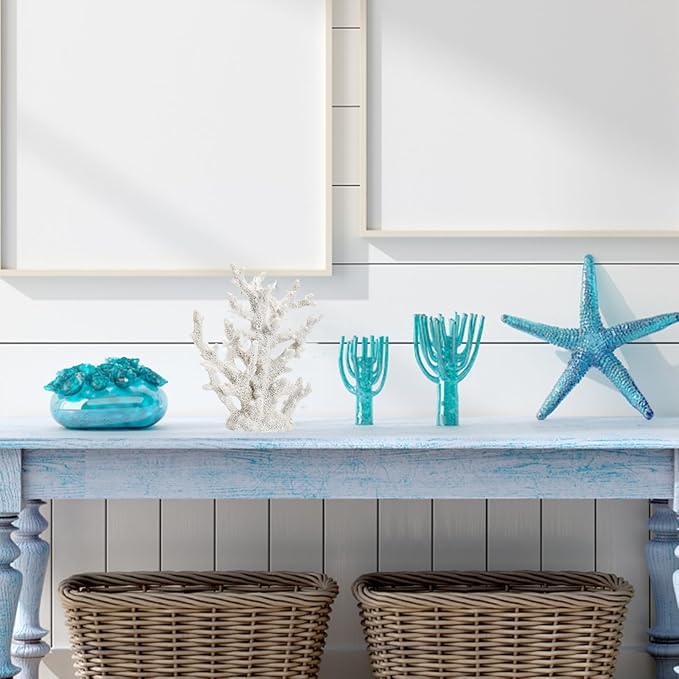 TOPZEA Artificial Coral Ornament, Resin Faux White Coral Reef Aquarium Decor Decorative Sea Stony Corals Realistic Underwater Aquatic Plant for Fish Tank Decoration, Bathroom, Living Room