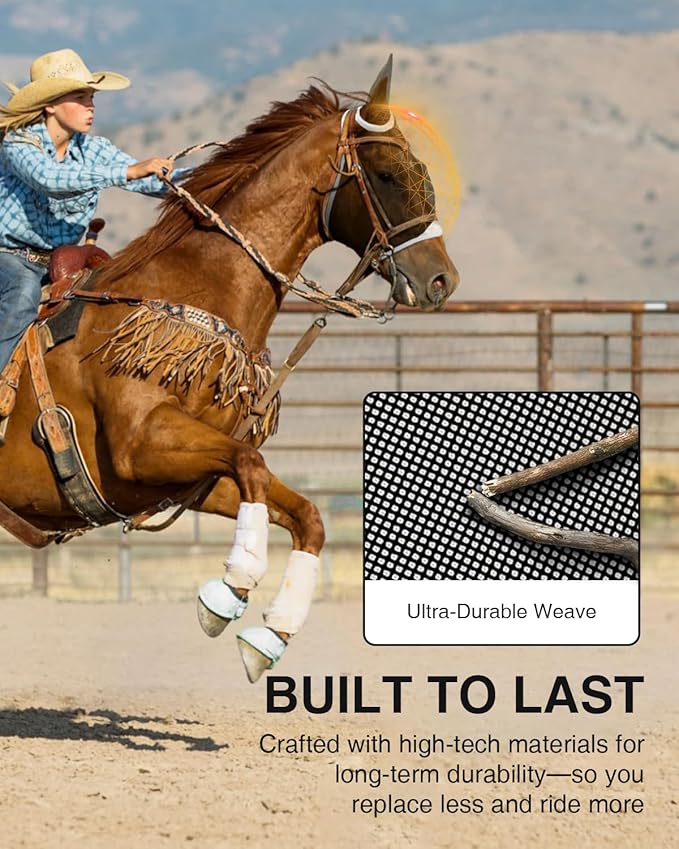 Hilltown Adjustable Fly Mask for Horse with Ears - UV-Block, Large Eye Space, Breathable, Built to Last, Comfort Fit - Horse Fly Mask for Daily Stable, Hot Weather Riding & Competition - Full, Grey