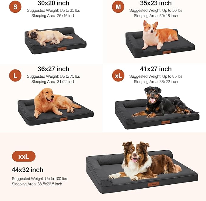 Chew Proof Dog Bed, 3" Memory Foam Dog Bed for Medium and Large Dogs, Removable and Washable Microsuede Cover, Waterproof Liner, Nonskid Bottom, 41x27 Inches XL Dark Grey