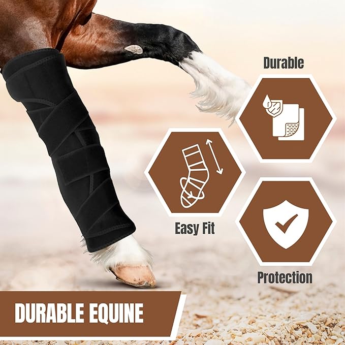 Hudson Comfort Horse Ice Boots Set of 4 – Cooling Horse Ice Pack Wrap for Knee, Hock, Ankle, Hooves Injury – Hot and Cold Therapy Horse Leg Wraps – Full Coverage Cold Packs - 4 Wraps + 8 Gel Packs