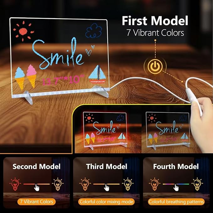 Led Drawing Board for Kids, LED Note Board with Colors,Doodle Glow Drawing Board, 13.7"X10" 6 Modes & 8 Colors, Light Up Drawing Board, Led Writing Board with Battery Pack for Home/Office/Decor