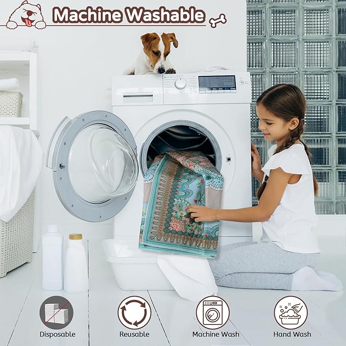 Aitmexcn Washable Pee Pads for Dogs, Reusable 24’’x 48’’ Waterproof Boho Mats for Puppy, Guinea Pig, Rabbit,Highly Absorbent,Ultra Soft, Non-Slip,Machine Washable,Stylish Design,2 Pack