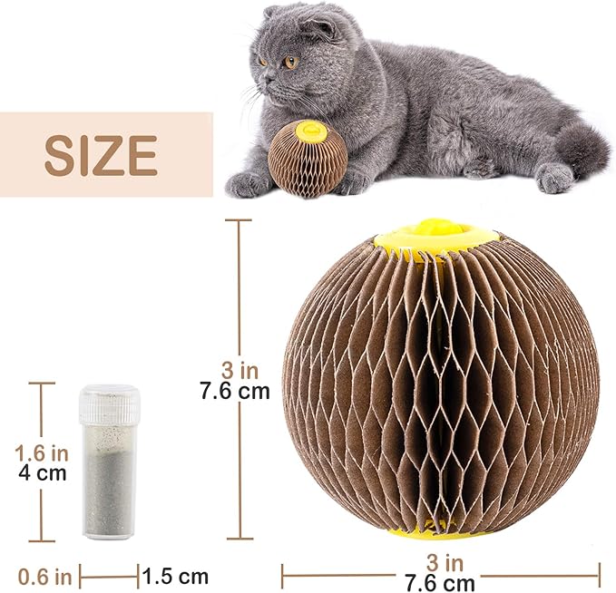 AREIIA Catnip Ball Toy for Cats Catnip Refillable Scratcher Ball Kitty's Faithful Playmate Reduce Obesity and Loneliness CSB01BR