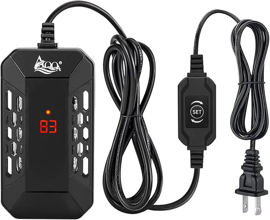 AQQA Aquarium Submersible Heater for Fish Tank,LED Temperature Display and Built-in Thermometer,External Controller Temperature Control Range 59℉-93℉,Safety Control Protects 50W