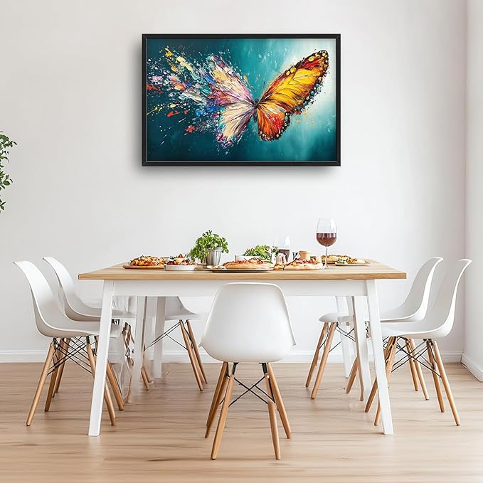 Extra Large Framed Abstract Butterfly Wall Art,Colorful Graffiti Wall Decor,Splashing Wings Pictures for Living Room,Canvas Print Painting Modern Artwork Bedroom Office Bathroom Home Decor 36L x24W