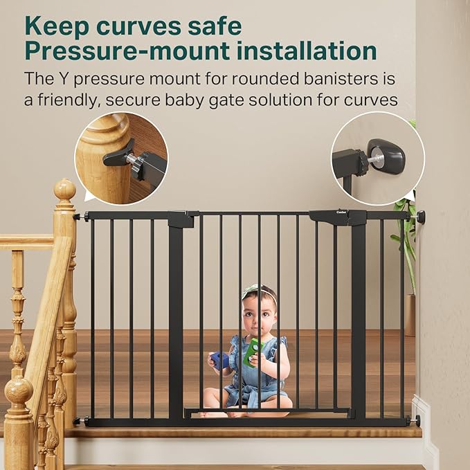 Cumbor 2 Pack 29.7"-48" Baby Gate for Stairs, Mom's Choice Awards Winner-Dog Gate for Doorways, Pressure Mounted Auto-Close Pet Gates for Dogs Indoor, Safety Child Gate with Easy Walk Thru Door,Black