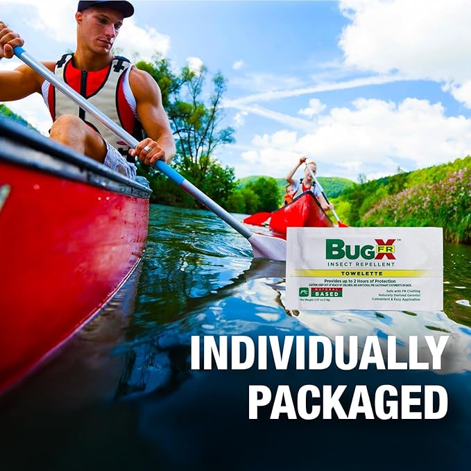 CoreTex Bug X FR DEET-Free Insect Repellent Wipes - Pack of 25 Single-Use, Naturally Derived Geranium Oil Bug Wipes - Protects Against Flies, Fleas & Mosquitoes - Travel Mosquito Repellent Towelettes