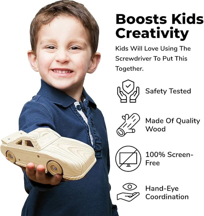 Kraftic Woodworking Building Kit for Kids and Adults, 3 Educational DIY Carpentry Construction Wood Model Kit Toy Projects for Boys and Girls - Build a Wooden Military Jet Race Car and Tractor Trailer