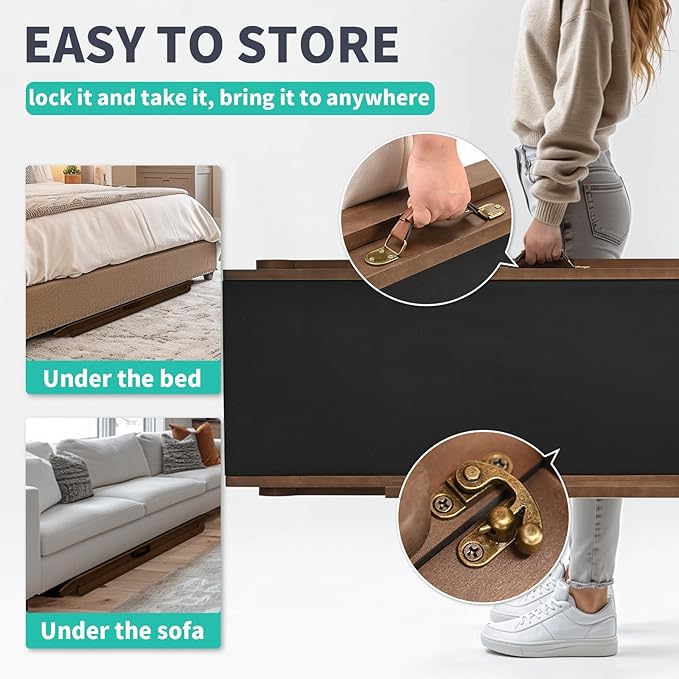 Dog Ramp for Bed, Adjustable Pet Ramps for Dog to Get on Bed, Non-Slip Rubber Surface - Folding Wooden Dog Ramp for Small/Large/Old Dogs, Adjustable up to 23.5 inch High Beds, Safety Railings