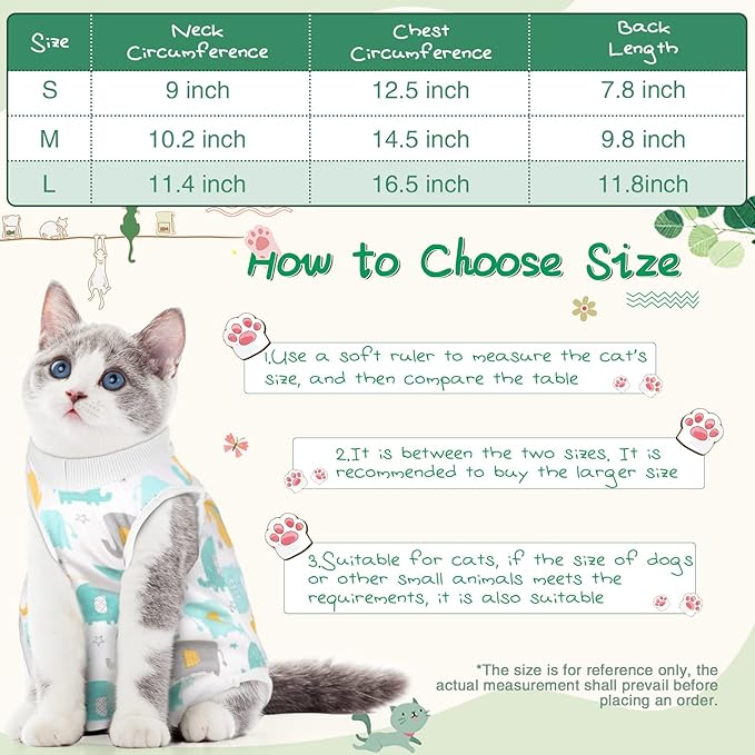 Nuanchu 3 Pieces Cat Recovery Suit Kitten Recovery Suit E-Collar Alternative for Cats and Dogs Abdominal Skin Anti Licking Pajama Clothes Sets(Cute Pattern,Large)