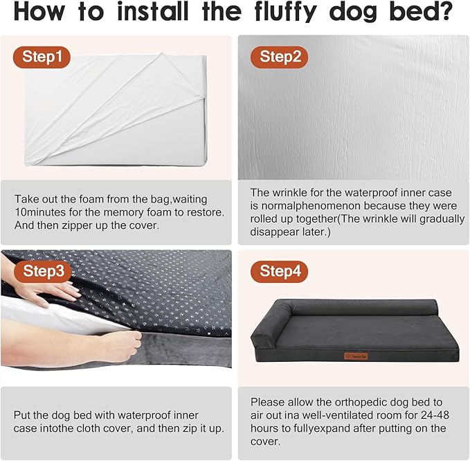 Chew Proof Dog Bed, 3" Memory Foam Dog Bed for Medium and Large Dogs, Removable and Washable Microsuede Cover, Waterproof Liner, Nonskid Bottom, 41x27 Inches XL Dark Grey