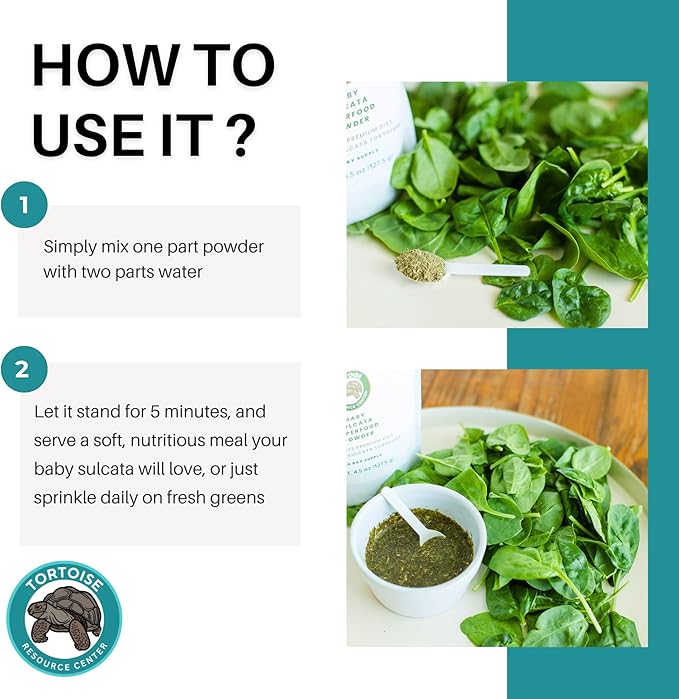 Premium Baby Sulcata Tortoise Food Powder with Calcium | Complete Diet for Baby Sulcata Tortoises | High Fiber, Low Protein with Probiotics for Growth & Shell Health | 4.5 oz Bag | 30-Day Supply