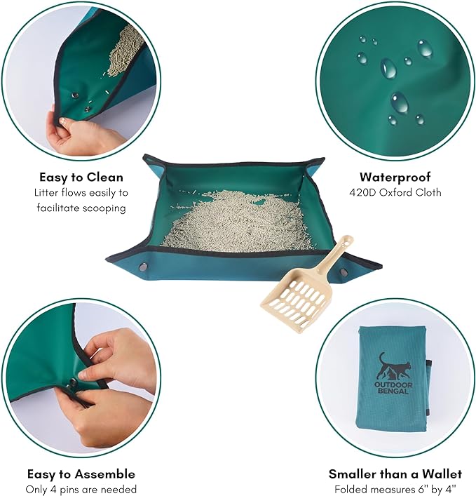 Travel Litter Box for Cats (3in1 Kit) – Foldable Litterbox + Litter Bag + Scooper (Portable Litter Box for Cat Traveling) Collapsible Litterbox for Car Travel with Cat, Camping, Plane