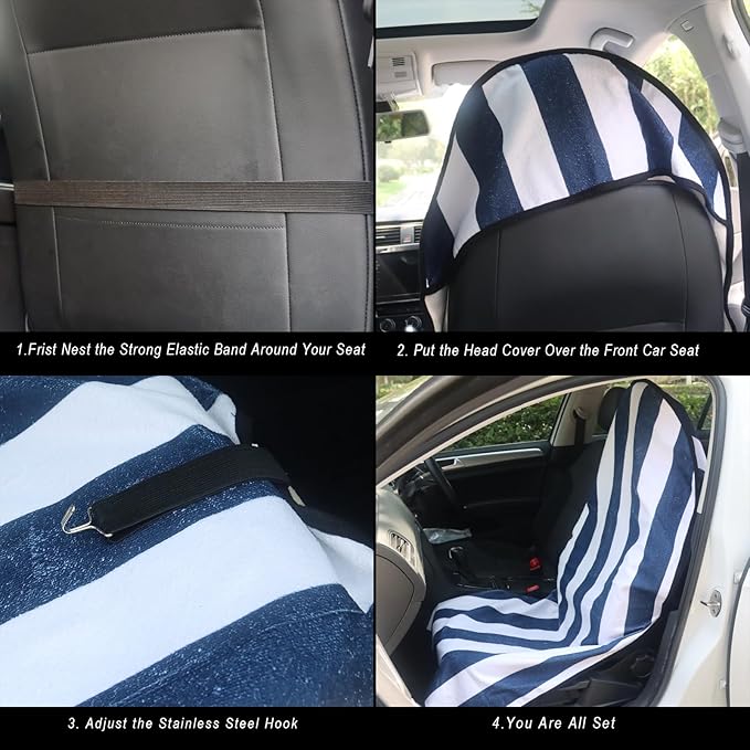 Car Seat Cover Protector Front Seats,for Gym Workout,Running,Swimming,Beach and Hiking,Waterproof Sweat Towel Bucket Seat Covers for Cars SUV Trucks (Blue Stripe, 2Pcs)