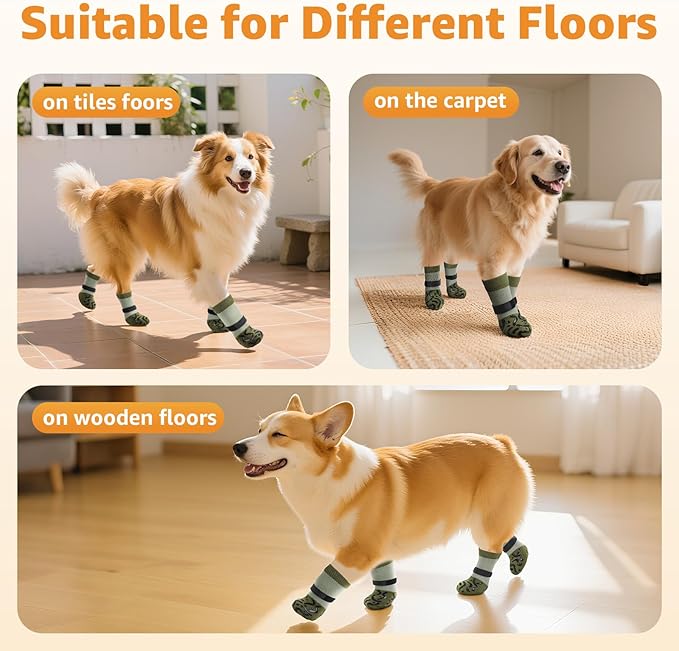 Double Sides Non-Slip Dog Socks to Prevent Licking Paws - Strong Traction for Paw Protector, Senior Dogs, Hardwood Floors, Dog Booties with Grippers - Size Medium