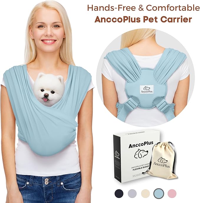 Dog Carriers for Small Dogs, Front Facing Dog Sling Carrier, Hands Free Cat Carrier, Size Adjustable, Reducing Back Pain, Premium Cotton, Safe and Soft Dog Carrier (Plus, Baby Blue)