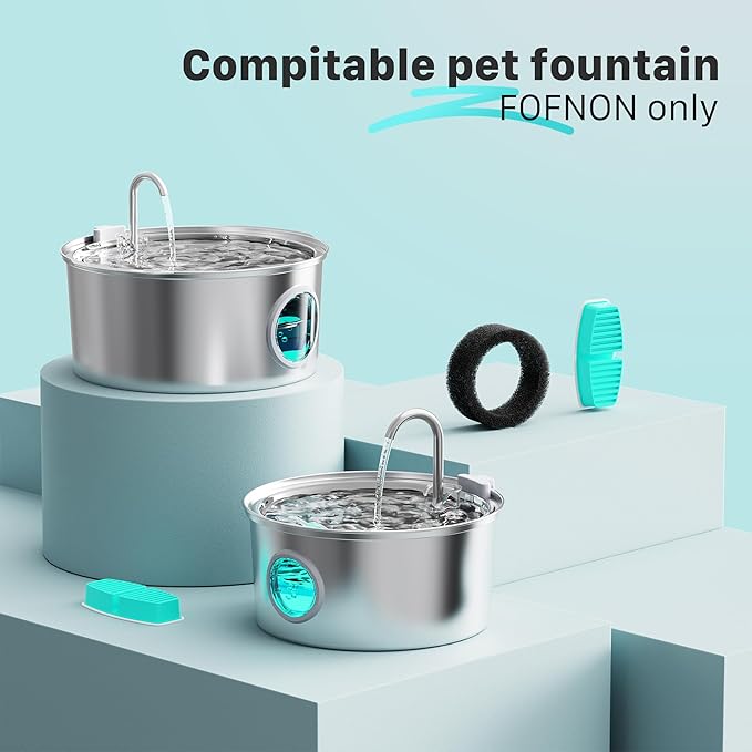 Pet Fountain Filter Replacement: 16 Pet Water Fountain Filters for FOFNON Cat Water Fountains - 4 Months Set of Cat Fountains Filter - Including 8 Pieces of Filters + 8 Pieces Sponges