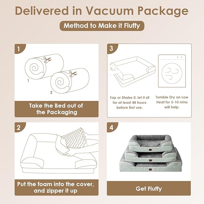 EHEYCIGA Orthopedic Dog Beds for Large Dogs, Waterproof Memory Foam Large Pet Bed with Sides, Non-Slip Bottom and Egg-Crate Foam Dog Couch Bed with Washable Removable Cover, Greyish Green