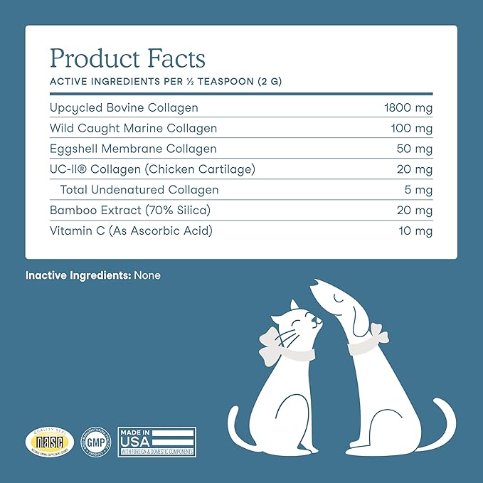 Fera Pets Cat & Dog Collagen Powder - Bone, Gut, Joint and Skin Supplement - 5 Types of Collagen + Clinically Studied UC-II® - 4.23 oz