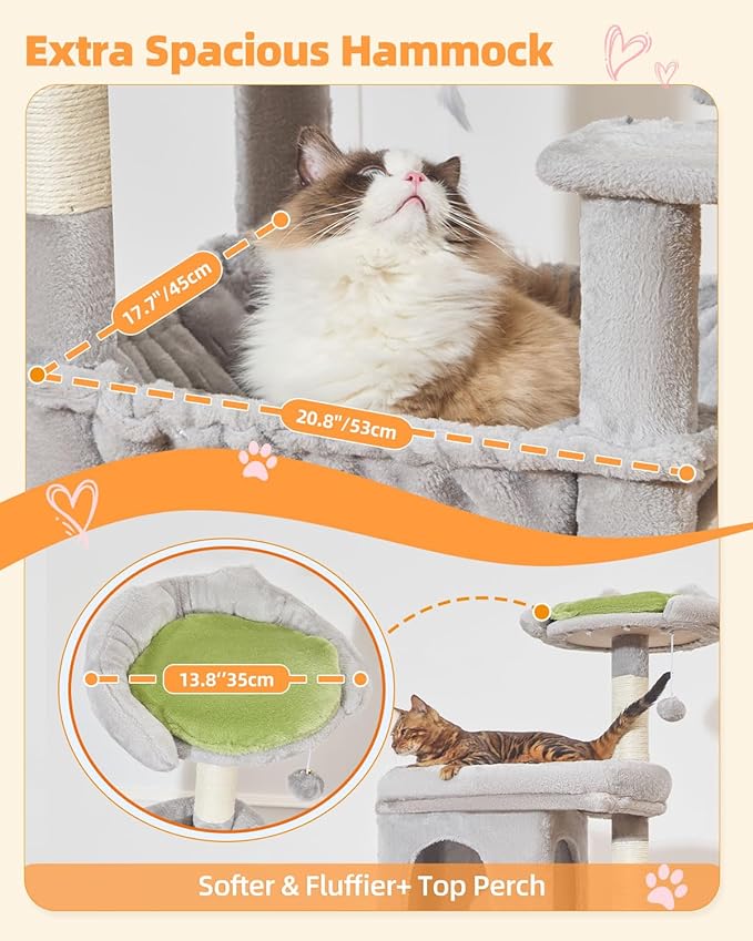 Taoqimiao 83In Heavy Duty Cat Tree, Suitable 20lb+ Large Cats, XXL-Cat Tower for Indoor Cats Large Adult, 2 Luxurious Cat Cando with 8 Scratching Posts,Oversized Metal Hammocks, Light Gray MS032W