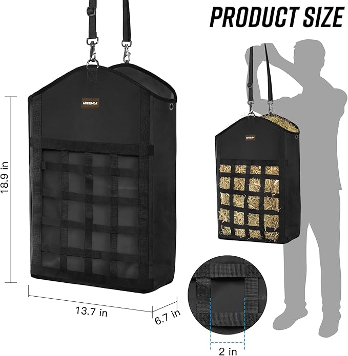 Hay Bags for Horses,3 Packs Slow Feed Hay Bags for Goats,Sheep,Donkey,Premium Oxford Hay Feed Bags with Front Hay Nets Design, Easy to Fill and Hang with Large Opening (3 Black)