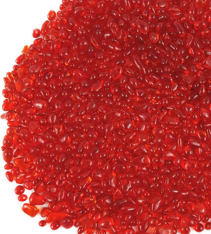 Lustering Decorative Round Glass Beads and Marbles, Pebbles and Gems - 3-6mm, 1-Pound (Orange Red) for Fire Pit Crafts, Resin Art, Vase Filler, Fish Tank, Aquarium Garden Decoration