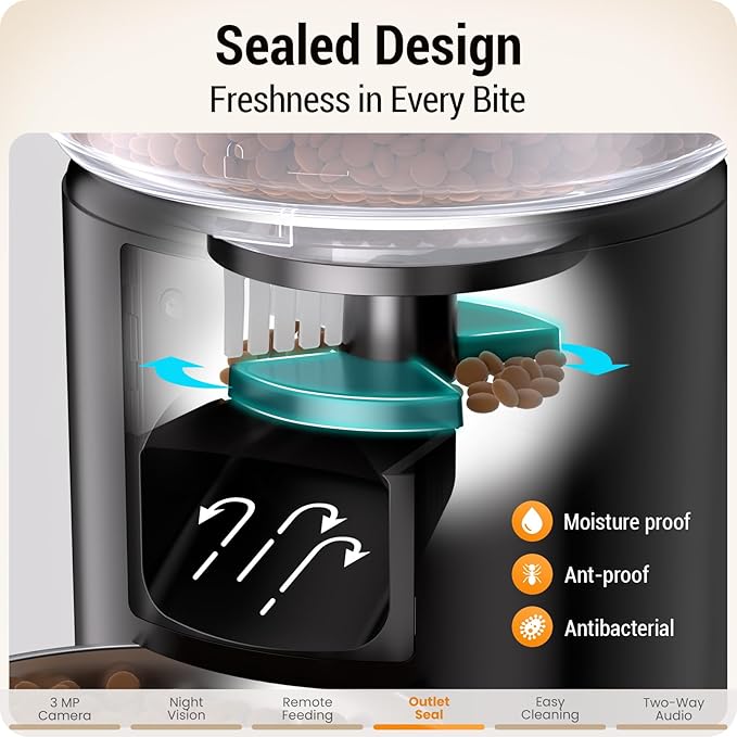 5L Automatic Cat Feeder with 2K HD Camera: 5G WiFi Automatic Dog Feeder with Night Vision,Cat Food Dispenser with Freshness for Multiple Pets,Detachable for Easy Clean-21 Cup (Sealed Outlet)