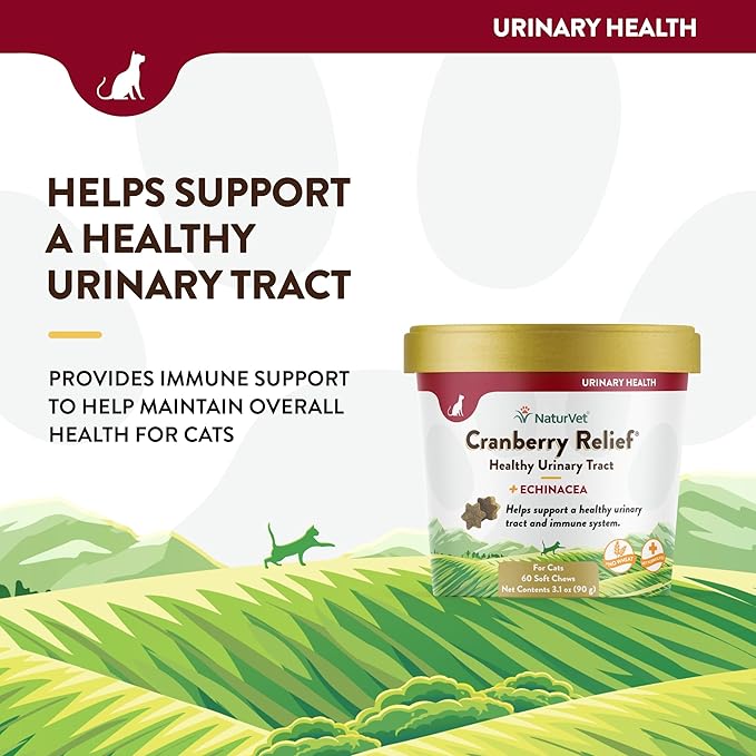 NaturVet Cranberry Relief Plus Echinacea for Cats, 60 ct Soft Chews, Made in The USA with Globally Source Ingredients