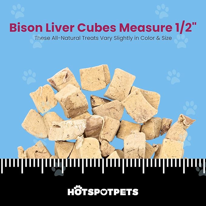 hotspot pets Freeze Dried Bison Liver Treats for Cats & Dogs - 1 Pound Big Bag,Made in USA, Single Ingredient All Natural, Grain-Free Bison Liver - Perfect for Training, Topper or Snack