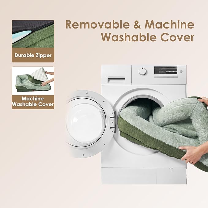 EHEYCIGA Memory Foam Dog Bed for Medium Size, Orthopedic Dog Sofa with Sides and Waterproof Liner, Washable Bolster Pet Couch with Removable Cover, 35x22x6.5 Inch, Green