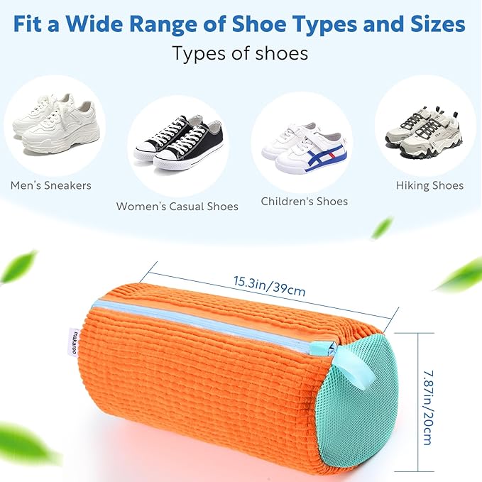 Shoe Bag For Washing Machine Laundry Shoe Bag 2 PCS Set Orange, Sneaker Trainer Tennis Shoe Washing Machine Bag, Shoe Washing Bag Fluffy Fiber Inside, Large Size Shoe Laundry Bag, Shoe Cleaning Bag