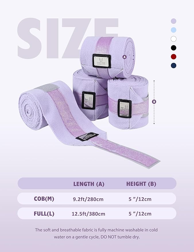 Harrison Howard Horse Polo Wraps Upgrade with Bling Leg Wraps for Horses 4-Pack Fleece Leg Wraps Stable Supplies Lavender L