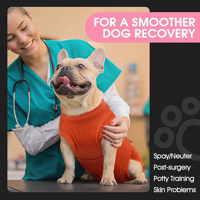 FUAMEY Dog Recovery Suit Male,Dogs Surgery Neuter Suits Puppy Spay Shirts for Female Protect Dog's Skin Anti Licking Abdominal Wounds Doggie Onesie Pet Bodysuit Alternative to Cone Orange S