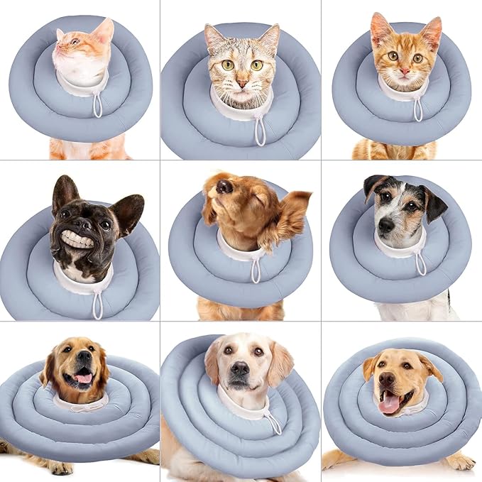 IDOMIK Dog Recovery Collar, Waterproof Soft Dog Cone After Surgery, Comfy Protective Elizabethan Collar Alternative for Dogs Cats, Adjustable Pet Neck Donut Cone Anti-Licking Biting Wounds,Blue,3XL