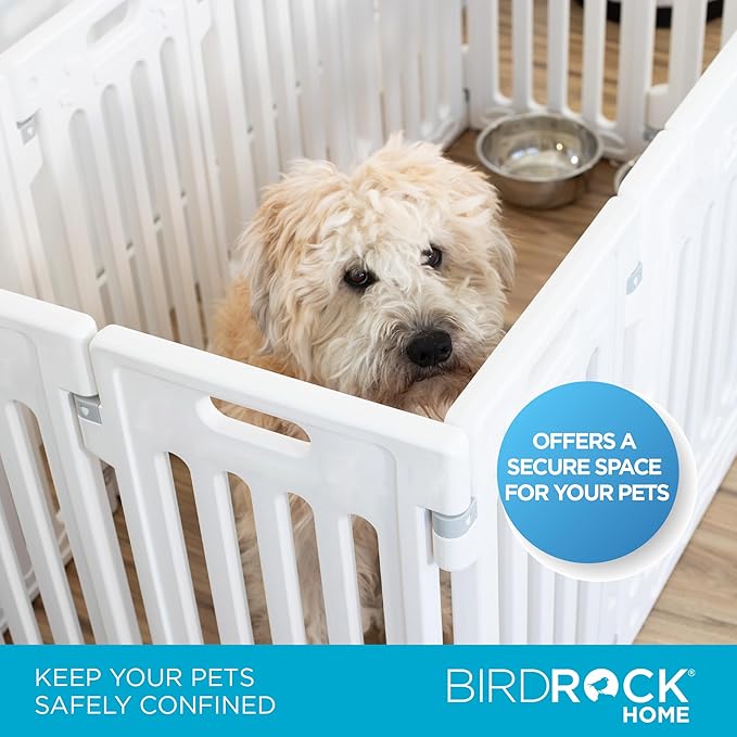 BIRDROCK HOME Pet Playpen with Door | 12 Panel | Strong Plastic | Puppy Safety Fence Pen Playpen | Non-Slip and Secure Dog Gate | White