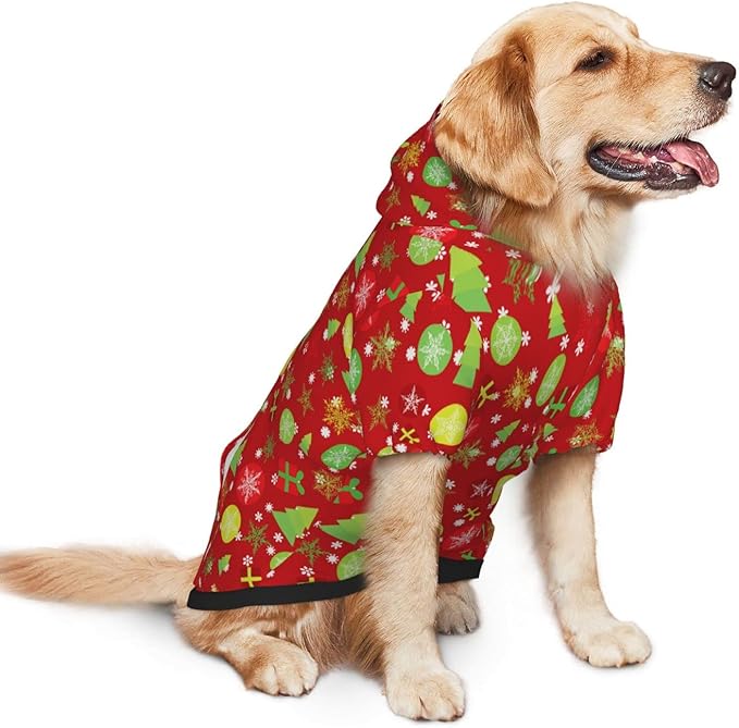 Christmas Tree Print Hoodie,Christmas Cosplay Dog Clothes with Pocket and Hat Winter Clothes Sweaters X-Small