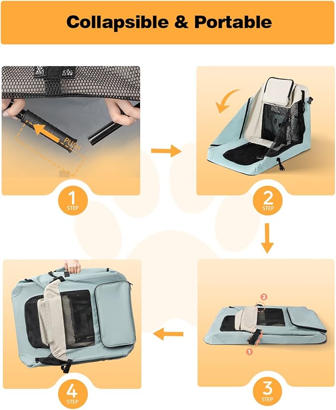 Extra Large Dog Crate with 2 Foldable Bowl, 40 Inch Collapsible Travel Dog Crate Kennel with Soft Blanket for Medium Dogs,Indoor & Outdoor (40" L x 27" W x 27" H, Blue)