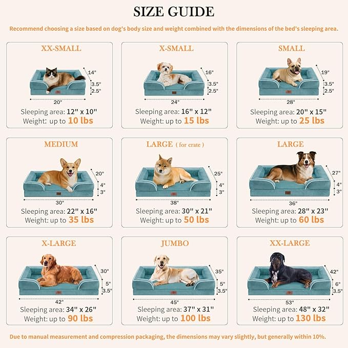 Comfort Expression Medium Dog Beds Waterproof Orthopedic Foam Dog Sofa Beds for Medium Large Dogs Comfy Pet Bed with Washable Removable Cover & Non-Slip Bottom(Medium,Washed Blue)