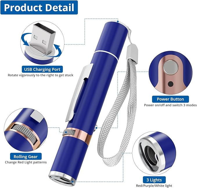 TBTeek Cat Toys for Indoor Cats, 2 Pieces, Rechargeable, 7 Adjustable Patterns, Interactive Kitten Pet Dog Red Dot Chase Light Toy for Cats Fun Playing Exercise（Blue）