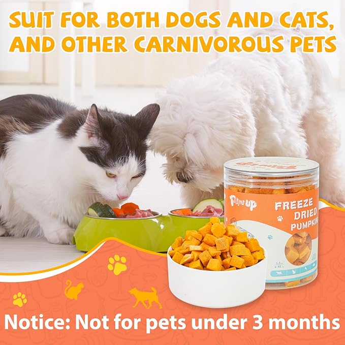 Freeze-Dried Pumpkin Treats for Dogs & Cats – High Fiber, Single Ingredient Natural Snacks for Digestion & Gut Health, Healthy Food Toppers, 1.58 oz