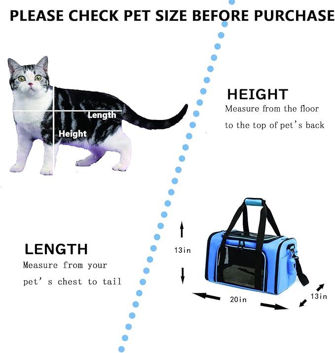 Cat Carrier Dog Carrier Pet Carrier Cat Bags for Small Medium Cats Dogs Puppies of 15 Lbs,of Airline Approved Small Dog Bag Soft Sided,Collapsible Travel Puppy Carrier (Large, Blue)
