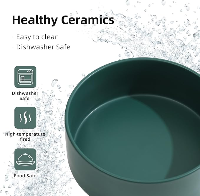 Ceramic Raised Double Bowls Set with Stand, 2 Heights Elevated, Food & Water Bowls for Small Breed Dogs, Weighted Dog Dishes, Pet Bowl(6.1'',28.7oz, Green)