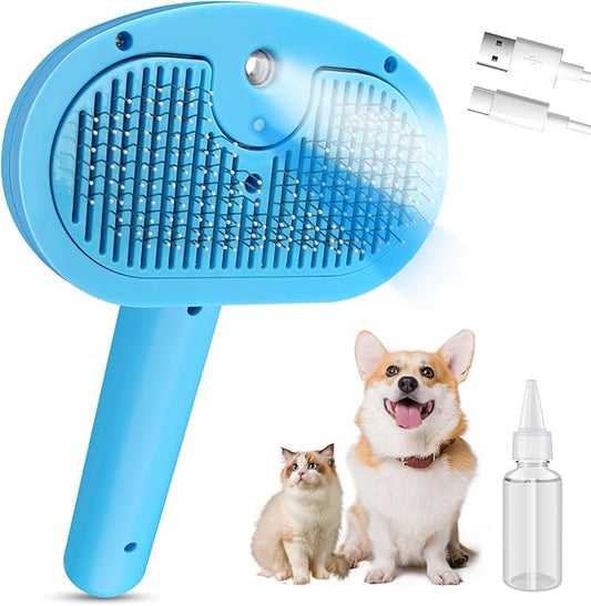 Pet Steam Brush for Dog,Gentle Cat & Dog Brush for Shedding Self-Cleaning Cat Brushes for Indoor Cats Spary Pet Hair Removal Tool for Massage,Grooming Dog Brush for Short&Long Haired Dogs Blue