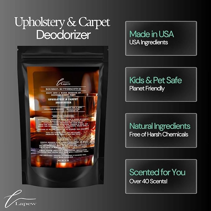 Bourbon & Butterscotch Carpet Freshener Powder 16 oz | Powerful Odor Eliminator for Home | Upholstery Deodorizer | Carpet Deodorizer | Pet Urine | Cat Litter Box