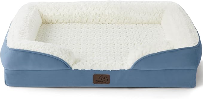 Bedsure Orthopedic Dog Bed Medium Size Dogs - Washable Medium Dog Cat Bed Waterproof, Comfort Pet Couch Sofa with Washable Removable Cover, Pets Bed with Nonskid Bottom, Plush-Faded Denim, 28"