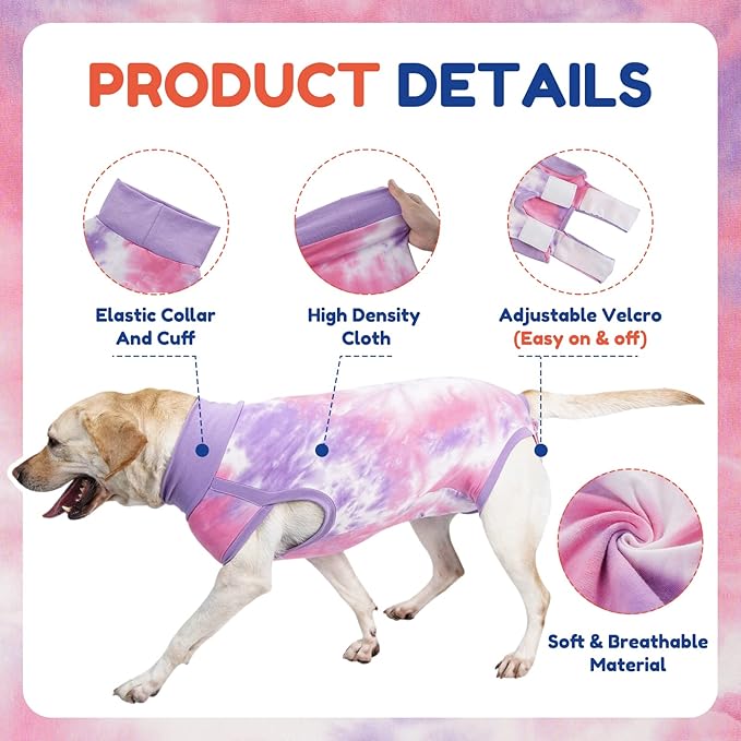 Breathable Dog Recovery Suit for Male/Female, Tie Dye Purple Dog Onesie for Abdominal Wounds, Cone E-Collar Alternative After Surgery to Anti-Licking, Professional Surgery Suit for Dogs Large