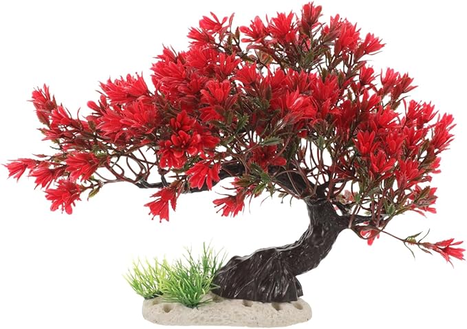 BESTOYARD Fish Tank Decor Artificial Plastic Bonsai Tree, Red Aquarium Ornament for Fish Tanks, 11.81 X 9.05 X 3.93 Inches