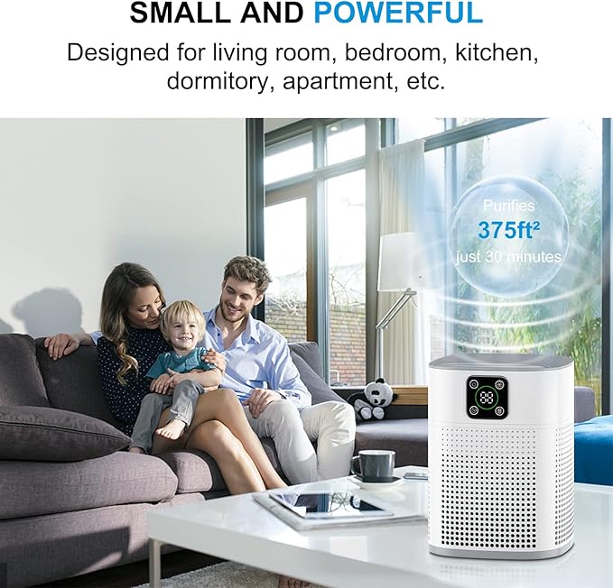 2 Pack Air Purifiers for Home Bedroom up to 650ft², Honeyuan H13 HEPA Air purifier with 360°Air Intake, 3 Fan Speeds, White