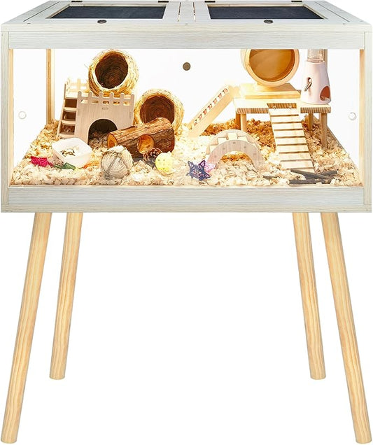 Hamster Cage Chewproof, Mice and Rat Habitat with Transparent Sides, Hamster Cage with Openable Mesh Top, Solid Built with Lock Design and Leg Stand, 32" Wide